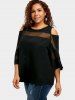 T-shirt Panneau en Maille en Couleur Unie à Epaule Dénudée de Grande Taille - Noir M | US 10