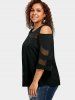 T-shirt Panneau en Maille en Couleur Unie à Epaule Dénudée de Grande Taille - Noir M | US 10