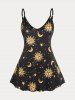 Sun Moon Print Tank Top + Twist Crop Top + Capri Pants Plus Size Summer Outfit -  