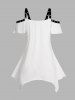 Plus Size Contrast Colorblock Grommet Cold Shoulder Asymmetrical T Shirt -  