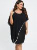 Plus Size Sequins Short Sleeves Overlay Bodycon Dress -  