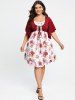 Plus Size Flower Print Lace Up Butterfly Sleeves Dress -  