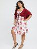 Plus Size Flower Print Lace Up Butterfly Sleeves Dress -  