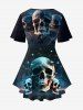 Gothic Skulls Glitter Print Crisscross Short Sleeve T-Shirt -  