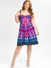Plus Size Floral Tie Dye Print A Line Dress -  