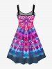Plus Size Floral Tie Dye Print A Line Dress -  