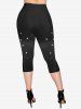 Plus Size Stars Glitter Print Pockets Capri Leggings -  