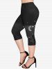 Plus Size Stars Glitter Print Pockets Capri Leggings -  