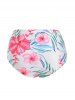 Flower Print High Waisted Ruched Swim Briefs -  