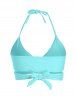 Crossover Tied Back Padded Halter Tankini Top -  