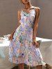 Robe Mi-Longue Plissée à Bretelle Fine Imprimée à Col V - Violet clair L