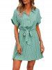 Mini Robe Demi-Bouton à Manches Courtes à Imprimé Pois - Vert clair M