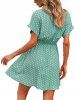 Mini Robe Demi-Bouton à Manches Courtes à Imprimé Pois - Vert clair M