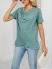 Solid Color Ruched Draped Tulip Hem Short Sleeve T-shirt -  