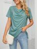 Solid Color Ruched Draped Tulip Hem Short Sleeve T-shirt -  