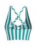 Contrast Vertical Stripe Print Crisscross Padded Swim Top -  