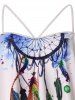 Feather Dreamcatcher Print Padded Spaghetti Strap Flounce Swim Top -  