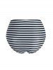 Striped Print Ruched High Waisted Swimsuit Briefs -  