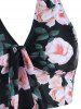 Flower Print Bowknot Tied Crossover Padded Tankini Swimsuit Top -  