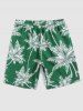 Hawaiian Coconut Trees Pattern Drawstring Vacation Board Shorts -  