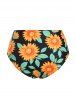 Sunflower Leaf Print High Waisted Ruched Swimsuit Bottom -  