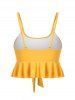 Plain Color Bowknot Tied Flounce Padded Spaghetti Strap Tankini Swimsuit Top -  