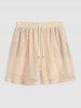 Sexy Sheer Openwork Mesh Two Piece Set Flap Pocket Tank Top With Lined Drawstring Shorts -  