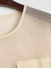 Sexy Sheer Openwork Mesh Two Piece Set Flap Pocket Tank Top With Lined Drawstring Shorts -  