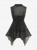 Plus Size Stars Printed Heart Buckle Buttons Sheer Blouse -  