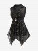 Plus Size Stars Printed Heart Buckle Buttons Sheer Blouse -  