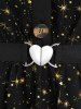 Plus Size Stars Printed Heart Buckle Buttons Sheer Blouse -  