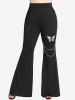 Plus Size Pockets Chains Hollow Out Butterfly Flare Pants -  