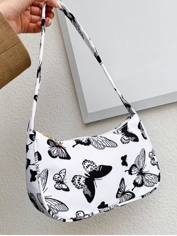 Butterfly Print Shoulder Bag - WHITE