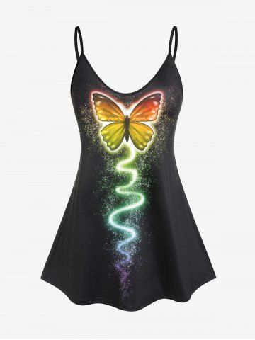 Plus Size & Curve Butterfly Galaxy Print Flowy Top - BLACK - 3XL