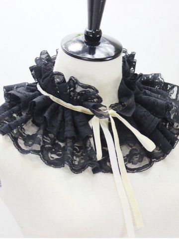 Women Gothic Ruffled False Collar Shawl Ribbon Bowknot Capelet - BLACK