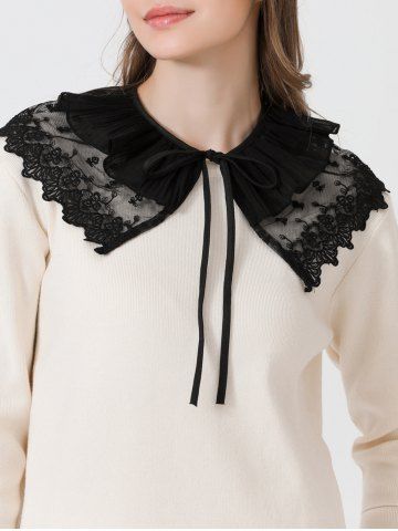 Lace Embroidered Ruffled Tie False Collar - BLACK