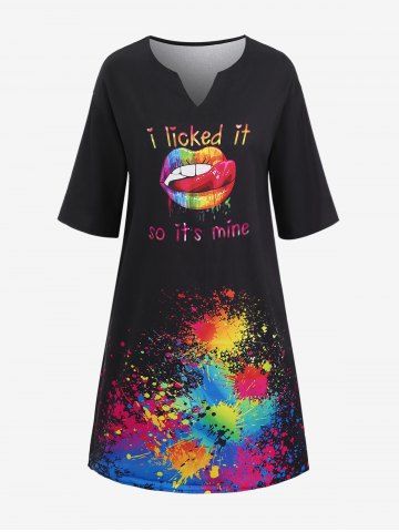 Plus Size Paint Splatter Mouth Letters Print Dress - BLACK - XL