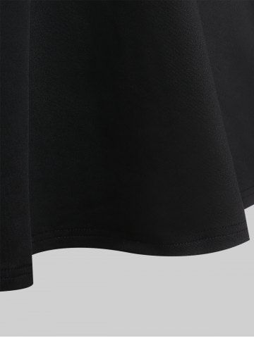 Plus Size Lace-up Ruffles Pocket Lace Panel Cold Shoulder Vintage Dress