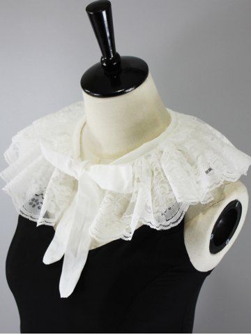 Lace Tie Shawl Collar - WHITE