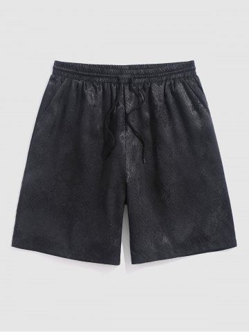 Geometric Rose Print Drawstring Shorts - BLACK - XXL