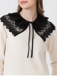 Lace Embroidered Ruffled Tie False Collar -  