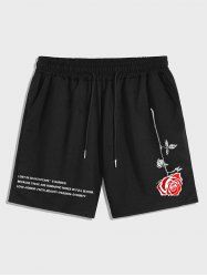 Men's Rose Slogan Printed Casual Drawstring Shorts -  