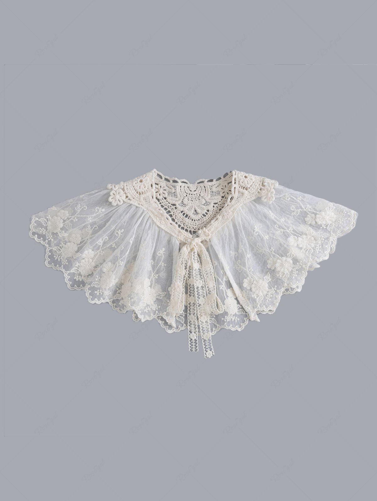 Unique Crochet Lace Embroidered Mesh Bow Tie False Collar  