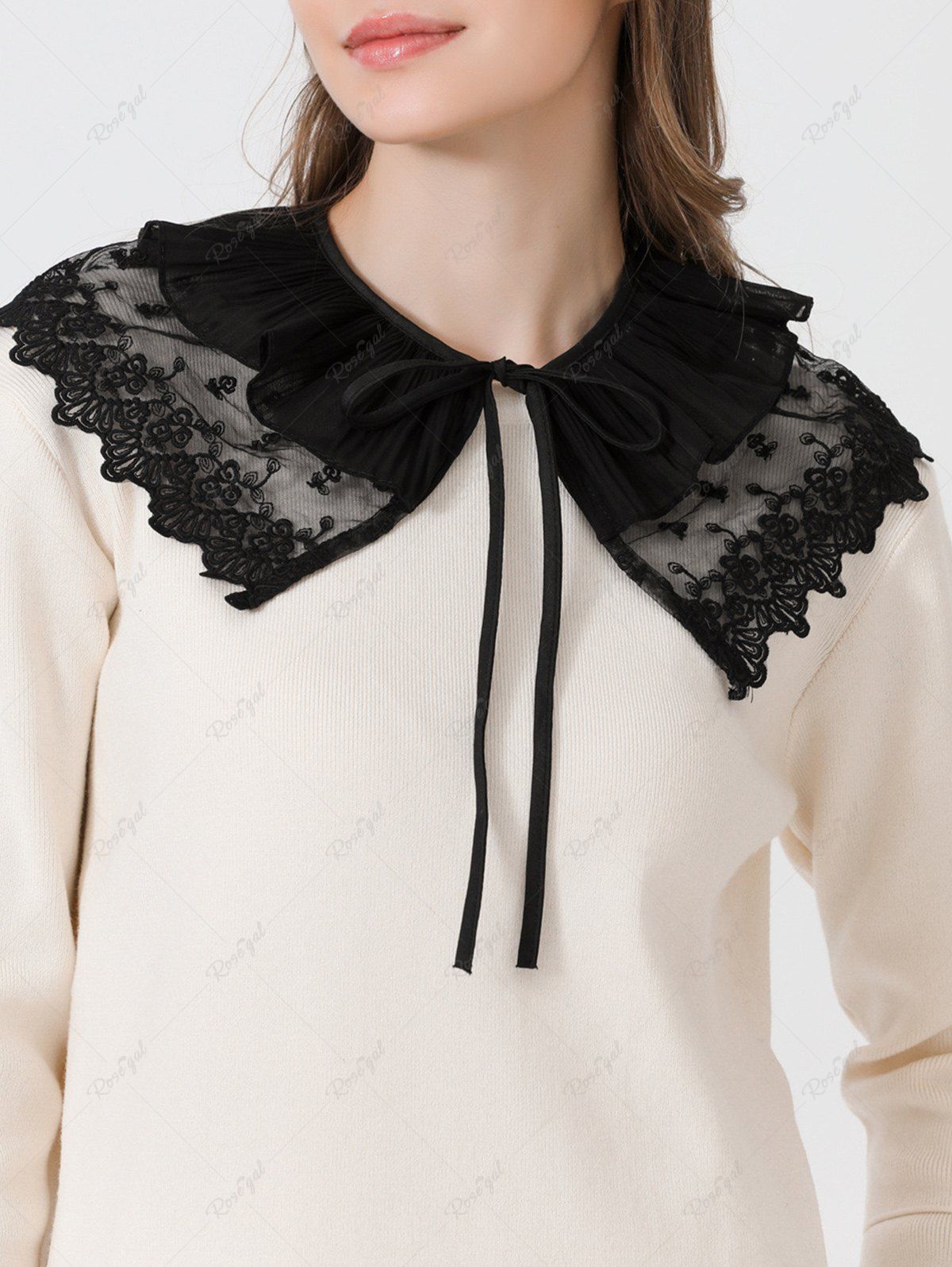 Chic Lace Embroidered Ruffled Tie False Collar  