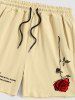 Men's Rose Slogan Printed Casual Drawstring Shorts -  