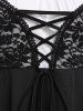 Plus Size Lace-up Ruffles Pocket Lace Panel Cold Shoulder Vintage Dress -  
