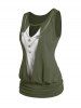 Contrast Colorblock Keyhole Ruched Mock Button Tank Top With Butterfly Chain -  