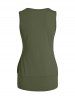 Contrast Colorblock Keyhole Ruched Mock Button Tank Top With Butterfly Chain -  