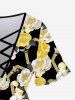 Plus Size Flower Bee Print Crisscross Short Sleeves T-shirt -  