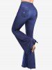 Pantalon Evasé Imprimé en Blocs de Couleurs avec Poche de Grande Taille en Denim - Bleu 2X | US 18-20